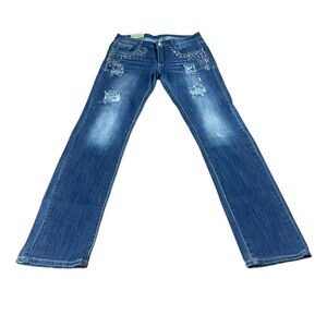 Machine Junior's Blinged Out Factory Distressed Denim Jean Pants Size 11/31